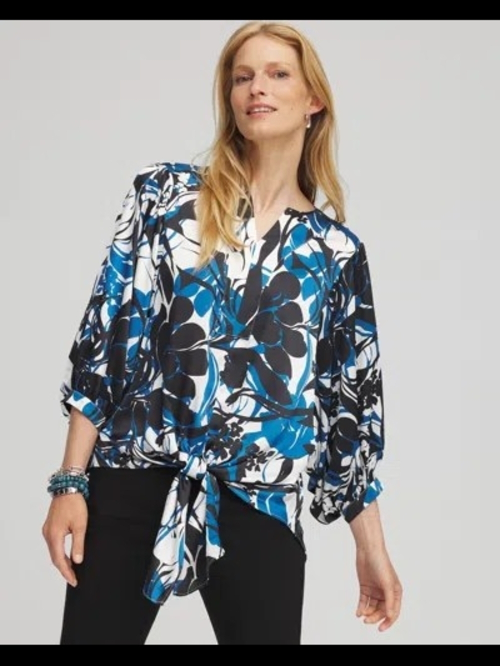 Chico's Blue and Black Floral Blouse
